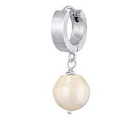 Kuzzoi Pendientes de aro para hombre con perla, bisagra única (13 mm) redonda, pendientes para hombres con perla de agua dulce, 1 pieza de pendientes de aro de plata de ley 925