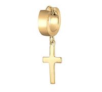 Kuzzoi Pendientes de aro para hombre, diseño de cruz, con bisagra única (13 mm), redondos, pendientes de oro para hombres con cruz, 1 pieza de pendientes de aro de plata de ley 925 chapados en oro