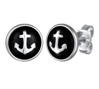 Kuzzoi Pendientes para hombre con ancla (8 mm) de plata de ley 925 esmaltada para hombre, Plata de ley Plata esterlina Esmalte