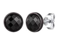Kuzzoi Pendientes para hombre con cristales de cristal (7 mm) en corte de tablero de ajedrez de plata de ley 925 oxidada, pendientes redondos para hombre, Plata de ley, Crystal