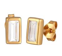 Kuzzoi Pendientes para hombre con piedra preciosa topacio blanco rectangular (8 x 5 mm) de plata de ley 925 chapada en oro para hombres, Plata de ley Oro amarillo