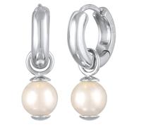 Kuzzoi Pendientes para hombre de plata de ley 925 (12 mm), aros redondos para hombre con perlas de concha, Plata de ley