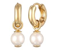 Kuzzoi Pendientes para hombre de plata de ley 925 dorados (12 mm), pendientes redondos para hombre con perla de concha, 0301372624, Plata de ley Oro amarillo