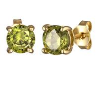 Kuzzoi Pendientes para hombre redondos (6 mm) con circonitas en verde de plata de ley 925 de Plata de ley Oro amarillo