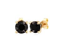 Kuzzoi Pendientes para hombre redondos (6 mm) con cristales de cristal en negro de plata de ley 925 chapada en oro para hombre
