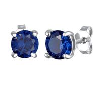 Kuzzoi Pendientes para hombre redondos (6 mm) con zafiro sintético en azul de plata de ley 925 de, Plata de ley