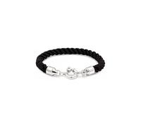 Kuzzoi Pulsera de Buda para hombre de cordón textil negro (5 mm), pulsera para hombre con cierre de anillo de muelle, plata de ley 925, longitud 19-23 cm, 0207631725, 19 cm, Plata de ley, No es una