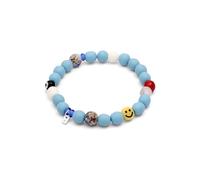 Kuzzoi Pulsera de Buda para hombre de cristal reciclado y perlas de resina, pulsera elástica con cuentas de ojo malvado, joyas para festivales (cara sonriente), longitud 19 cm - 23 cm, 0207740725, 23