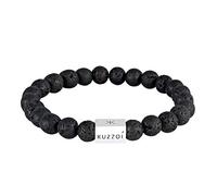 Kuzzoi Pulsera de piedra natural para hombre de Buda, elástica de perlas de lava (8 mm) con cuenta de plata de ley 925 para hombre