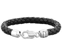Kuzzoi Pulsera de piel para hombre negra con cierre de plata 925, 21 centimeters, Plata de ley Cuero, Sin piedra.