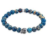 Kuzzoi Pulsera para hombre con cuentas de piedras preciosas de ágata azul y calavera, 19 centimètres, Ágata, Ágata