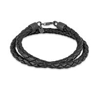 Kuzzoi Pulsera para hombre de Buda de piel de vacuno trenzada (5,5 mm) con cierre de mosquetón en plata de ley 925 oxidada, longitud 19 cm, Plata de ley Cuero, Negro