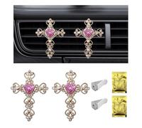 KVAEY 2 clips de ventilación de coche brillantes, clips de ventilación de aire acondicionado con cruz de cristal, clips de ventilación, decoración brillante deslumbrante con diamantes de imitación,
