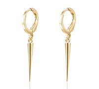 KVANU Pendientes de aro minimalistas de plata hipoalergénicos con pinchos negros y pequeños conos geométricos triangulares colgantes para mujeres y hombres, S, Acero inoxidable