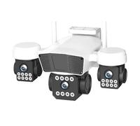 KVBRUI Cámara Exterior WiFi UHD de 12 MP y 6K con 3 PTZ, Tres Lentes, Triple Pantalla, Monitor de Seguridad, visión Nocturna, CCTV Impermeable.(UK Plug,6K 12MP NO Card)