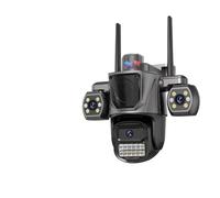 KVBRUI Cámara IP con Altavoz WiFi y Triple Lente for Exteriores con Sonido Integrado, detección Humana con IA, Seguimiento automático, PTZ, videovigilancia HD.(US Plug,Camera Add 128G)