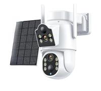 KVBRUI Cámara IP Solar WiFi for Exteriores, cámara de Seguridad PTZ de Doble Lente, 4 MP, HD, batería incorporada, Panel Solar, Alarma PIR(8MP 64G SD Card)