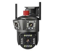KVBRUI Cámara IP WiFi de 12 MP con Tres Pantallas for Exteriores, Tres Lentes, PTZ, IA, detección Humana, Impermeable, videovigilancia(UK Plug,9MP Add 128G)