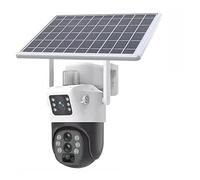 KVBRUI Cámara Solar de 12 MP, Zoom 10X, Tres Lentes, Pantalla Dual, for Exteriores, 6K, 4G, WiFi, PTZ, comunicación bidireccional, Seguimiento automático de Personas, V380Pro(Navy Blue)