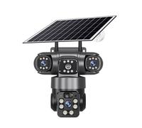KVBRUI Cámara Solar de 15 MP, 3 Lentes, 3 Pantallas, WiFi o SIM 4G, vigilancia Exterior, CCTV, PTZ, IP66, Seguridad, Panel Solar, V380(12MP 4G CAM 128G)