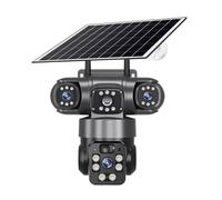 KVBRUI Cámara Solar de 15 MP, 3 Lentes, 3 Pantallas, WiFi o SIM 4G, vigilancia Exterior, CCTV, PTZ, IP66, Seguridad, Panel Solar, V380(12MP WiFi CAM 128G)