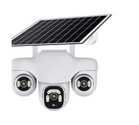 KVBRUI Cámara Solar V380 Pro de 15MP, Triple Lente, Triple cámara PTZ, Audio bidireccional for Exteriores, batería integrada, cámara de Seguridad CCTV HD WiFi IP(WiFi CAM 64G Card)