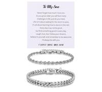 Kvekstio 2 pulseras de cadena cubana Figaro de plata de ley para hombre, regalo para marido y novio, pulsera ajustable de eslabones cubanos, M, Acero inoxidable Plata de ley, No es una piedra preciosa