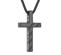 Kvekstio Collar de cruz para hombre, collar con colgante de cruz de bandera estadounidense negra para graduación de adolescentes, versículo bíblico, regalo de bautizo, M, Acero inoxidable, No es una