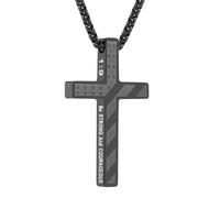 Kvekstio Collar de cruz para hombre, collar con colgante de cruz de bandera estadounidense negra para graduación de adolescentes, versículo bíblico, regalo de bautizo, M, Acero inoxidable, No es una