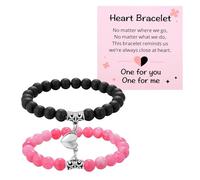 Kvekstio Juego de 2 pulseras de corazón a juego, pulseras de cuentas negras y rosas para aniversario, San Valentín, amistad de mejor amigo, pulseras de conexión ajustables para padres e hija