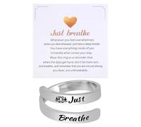 Kvekstio Just Breathe - Anillo abierto para mujer, anillo de respiración consciente, ajustable, acero inoxidable, alivio del estrés, anillo de yoga, M, Acero inoxidable, Sin piedras preciosas