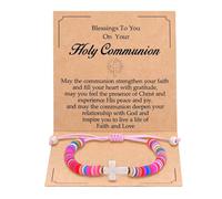 Kvekstio Regalo cristiano, pulsera de cuentas coloridas con dije de cruz con tarjeta de oración de bendición, joyería inspirada en la fe para mujer, M, aleación Nailon, No es una piedra preciosa