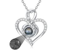 Kvgogo Collar de corazón con proyección "I love you in 100 languages I Love You Forever", oro sólido de 10 k/14 k/18 quilates, infinito, amor, conmemorativo, cumpleaños para parejas, Moissanita