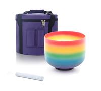 KVKA Cuenco de cristal arcoíris de 528 Hz de 8 pulgadas C Note con sonido de chakra raíz con funda de transporte resistente para yoga y curación de sonido