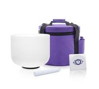 KVKA Cuenco de cristal de 432 Hz blanco esmerilado de 8 pulgadas de cuarzo curativo con anillo tórico, mazo, funda de transporte (una nota chakra del tercer ojo)