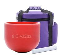 KVKA Cuenco tibetano de 20 cm, 432 Hz, nota C, 8 pulgadas, color rojo, para yoga, meditación, sanación del sonido, relajación, alivio del estrés, con bolsa de transporte