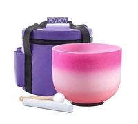 KVKA Cuenco tibetano de 20 cm, 432 Hz, nota C, 8 pulgadas, color rosa, blanco, rosa, chacra, para yoga, meditación, sanación de sonido, relajación, alivio del estrés, con bolsa de transporte