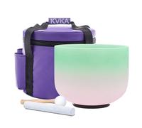 KVKA Cuenco tibetano de 20 cm, 432 Hz, nota F, 8 pulgadas, color verde y rosa, para yoga, meditación, sanación del sonido, relajación, alivio del estrés, con bolsa de transporte