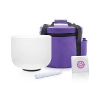 KVKA Cuenco tibetano de cristal de 432 Hz, cuenco blanco esmerilado de 8 pulgadas, cuarzo curativo de sonido de chakra con junta tórica, mazo, funda de transporte (chakra corona nota B)