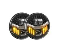 KVKQMLFEAW Conjunto Faros Delanteros para JK para LJ para CJ para Hummer para Offroad 4x4 12V 24V Coche 7 Pulgadas Led Faro Alto/bajo Haz H4 DRL Conjunto Lámpara Luz Delantera(Light Yellow)