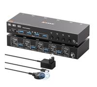 KVM Switch 2 Monitores 4 PC, USB 3.0 Displayport + HDMI KVM Conmutador para dos monitores, Soporta 8K@30, 4K144, 4K60Hz para 4 ordenadores que comparten 2 monitores, teclado y ratón