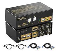 KVM Switch 2 Monitores, HDMI KVM Switch 4K 30Hz Conmutador KVM 2 Ordenadores 2 Monitor y 3 Dispositivos USB por Ejemplo Ratón Teclado Impresora, Soporte Copia y Pantalla Extendida