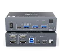KVM Switch 2 PC 2 monitores para 1 ordenador portátil y 1 escritorio 4K @ 60 Hz, USB C HDMI Dual Monitor KVM con 4 puertos USB 3.0, carga PD de 80 W, cable USB-C, mando a distancia con cable y fuente
