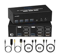 KVM Switch 2 PC 3 Monitores 8K@60Hz 4K@144Hz -USB3.0 Conmutador KVM HDMI+2 Displayport para 2 PC Compartir 3 Monitor y USB Teclado Ratón Impresora 4 cables DP / 2 Cables HDMI / 2 Cables USB Incluidos