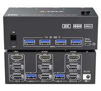 KVM Switch 2 PC 3 Monitores HDMI+2 Displayport 8K@60Hz 4K@144Hz,MLEEDA Conmutador KVM para 2 Ordenadores Compartir 3 Monitores y 4 dispositivos USB3.0, con fuente de alimentación 12V y 5 cables