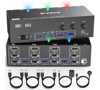 KVM Switch 3 Monitores 3 PC, Displayport HDMI USB 3.0 KVM Conmutador KVM Pantalla Triple, Soporta 4K @ 60Hz para 3 Ordenadores