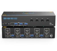 KVM Switch 3 Monitores 4 PC 4K@60Hz, 2 HDMI+Displayport KVM Switch Triple Monitor para 4 PC Share 3 Monitor y 4 puertos USB 3.0 Teclado Ratón Impresora, 4 cables USB incluidos