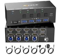 KVM Switch 4 Computadoras 2 Monitores, KCEVE 8K@60Hz, 4K@144Hz USB 3.0 HDMI KVM Conmutador KVM con EDID EDID para 4PC Share Mouse Teclado y Monitor, Chip estable, Alta Compatibilidad