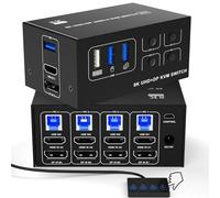 KVM Switch 4 PC 2 Monitores HDMI + DP Port - Conmutadores KVM para 4 PC 2 monitores, soporta hasta 8K @ 60Hz y 4K @ 120Hz, para portátil y de sobremesa