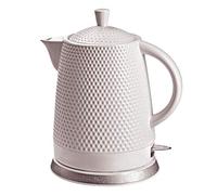 KVOTA Hervidor de agua eléctrico de cerámica, tetera de 1,5 L, 1500 W, diseño de botones, color blanco, tapa extraíble